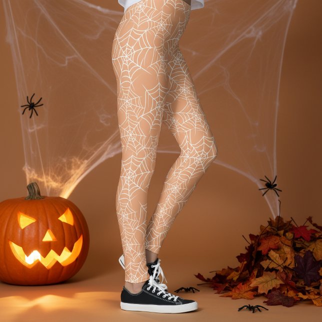 Halloween Spiderweb Pattern Orange White ID1328 Leggings (Creator Uploaded)