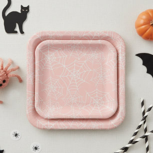 Halloween Spiderweb Pattern Pink White ID1328 Paper Plate