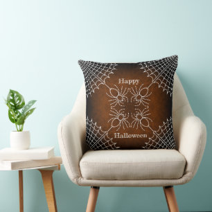Halloween Spiderweb spiders black orange white Cushion