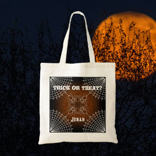 Halloween Spiderweb spiders black orange white  Tote Bag