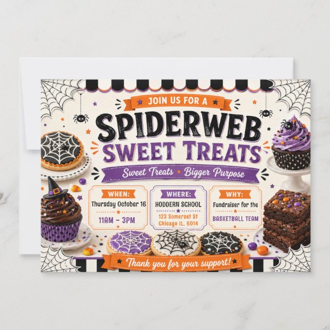 Halloween Spiderweb Sweet Treats Invitation (Front)