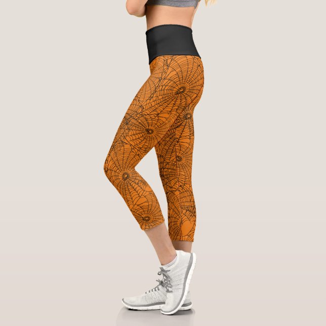 Halloween Spiderwebs Custom Colour Capri Leggings (Left)