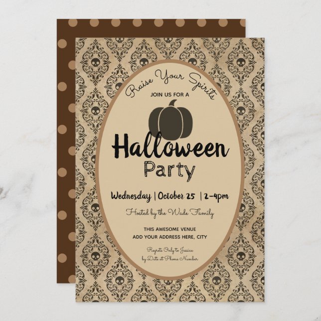 Halloween Spirits Party Vintage Damask Invitation (Front/Back)