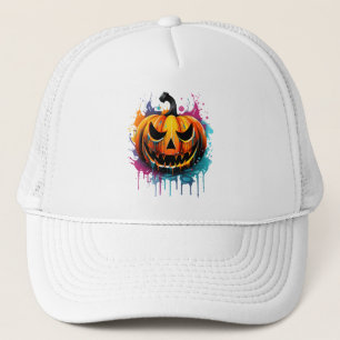 Halloween splash colour pumpkin trucker hat