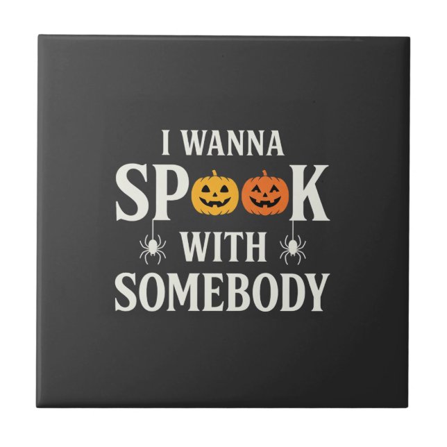 Halloween Spook Somebody Pumpkin Spider SVG Ceramic Tile (Front)