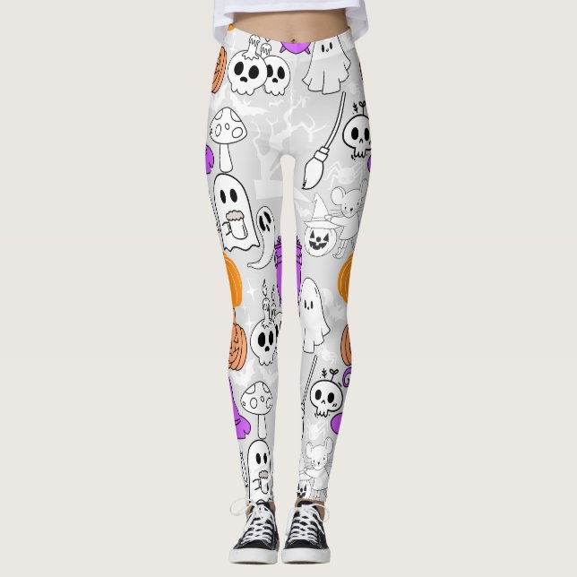 Halloween spookiness pattern 01 L Grey BG Leggings (Front)
