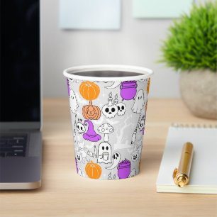 Halloween spookiness pattern 01 L Grey BG Paper Cups