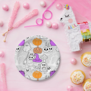 Halloween spookiness pattern 01 L Grey BG Paper Plate