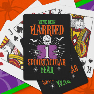 Halloween Spooktacular 1st Wedding Anniversary Playing Cards