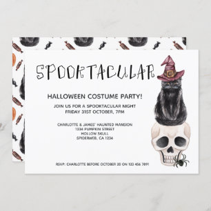 Halloween Spooktacular Black Cat On A Skull Invitation