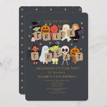 Halloween Spooktacular Costume Birthday Party Invitation<br><div class="desc">Cute Spooktacular Costume Kids Halloween Birthday Party Invitation
Cute halloween costume party invitation template card featuring illustration of kids in costumes (bat,  ghost,  and vampire, mummy, monster). The text above says "Join us if you dare for a Spooktacular Halloween Party.</div>
