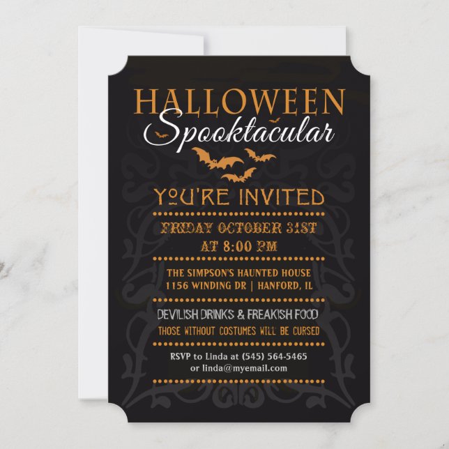 Halloween Spooktacular Invitation - Orange & Black (Front)