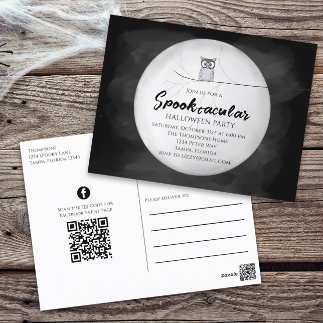 Halloween Spooktacular Owl QR Code Social Media Postcard (Creator Uploaded)
