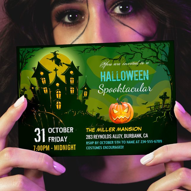 Halloween Spooktacular Party Creepy Haunted House Invitation (Perfect choice for hosting a family-friendly Halloween party or a spooky gathering for friends.)