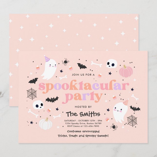Halloween Spooktacular Party Cute Pink Ghost Invitation (Front/Back)