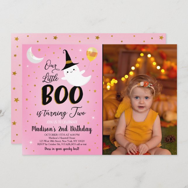 Halloween Spooktacular Pink Ghost Birthday Invitation (Front/Back)