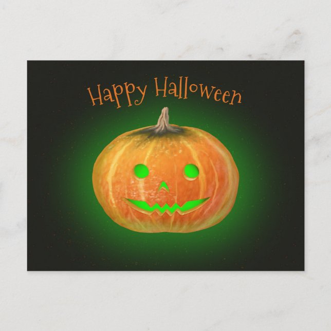 Halloween Spooktacular Pumpkin Smile Green Light Postcard (Front)