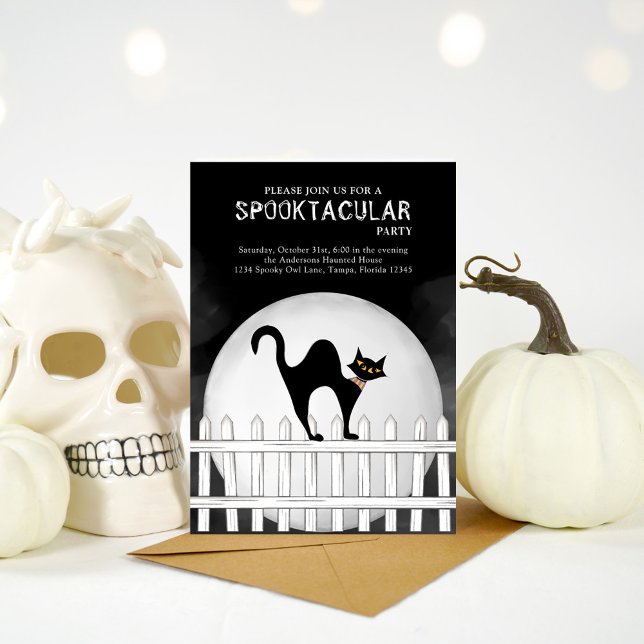 Halloween Spooktacular Spooky Black Cat Invitation (Halloween spooktacular invitation with whimsical black cat. )