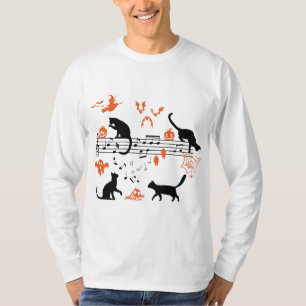 Halloween Spooky and Scary Cats Playing Music Note T-Shirt