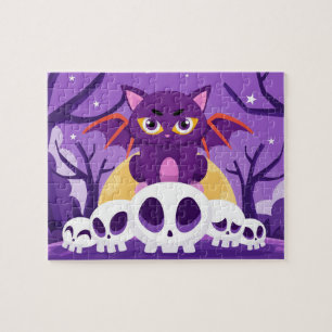 Halloween Spooky Bat Cat Skulls Kids Puzzle
