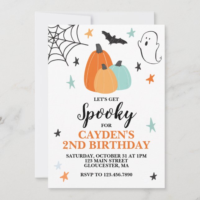 Halloween Spooky Birthday Blue Pumpkins Invitation (Front)