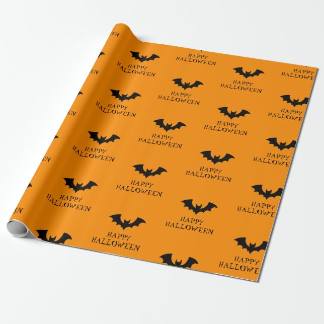 Halloween Spooky Black and orange Bats Pattern     Wrapping Paper (Unrolled)