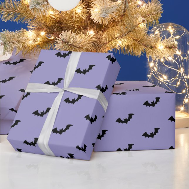 Halloween Spooky Black and Purple Bats Pattern Wrapping Paper (Holidays)