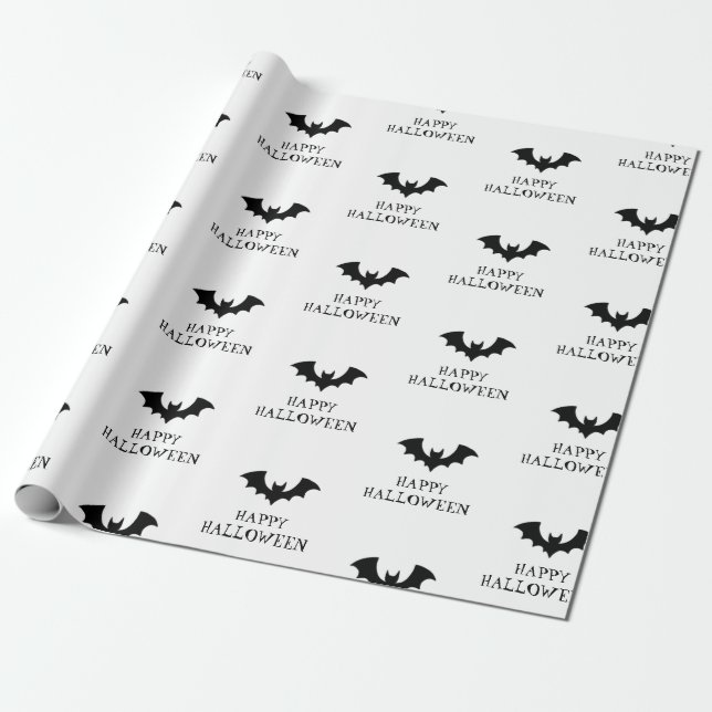 Halloween Spooky Black and white Bats Pattern     Wrapping Paper (Unrolled)