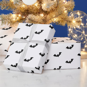 Halloween Spooky Black and white Bats Pattern Wrapping Paper