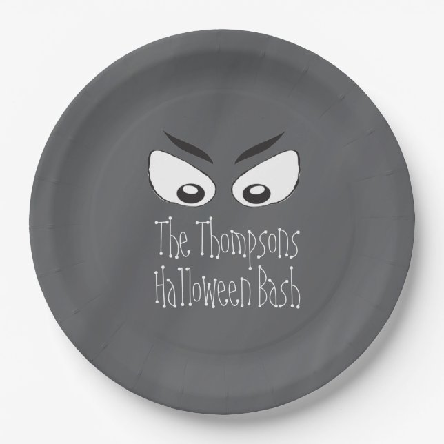 Halloween Spooky Black and White Scary Eyes Paper Plate (Front)
