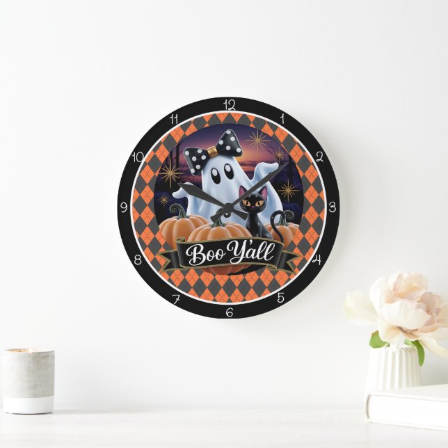 Halloween Spooky Boo Y'all  Large Clock (Home)