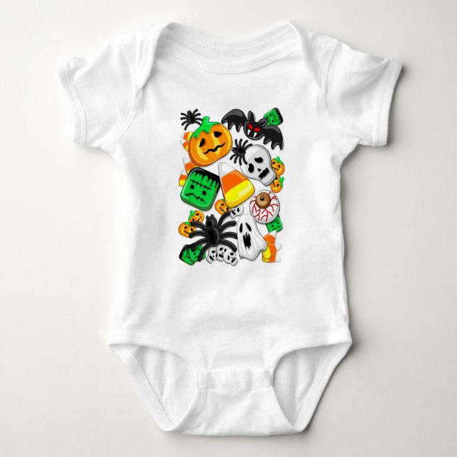 Halloween Spooky Candies Party     Baby Bodysuit (Front)