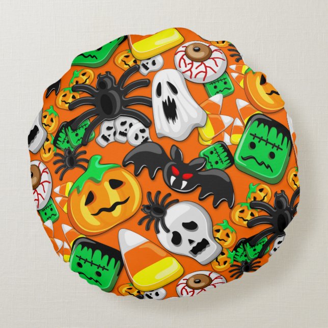 Halloween Spooky Candies Party    Round Cushion (Back)