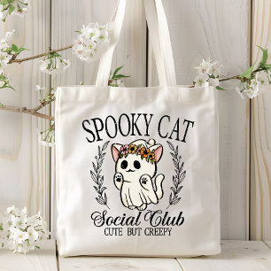Halloween Spooky Cat Social Club Funny Tote Bag