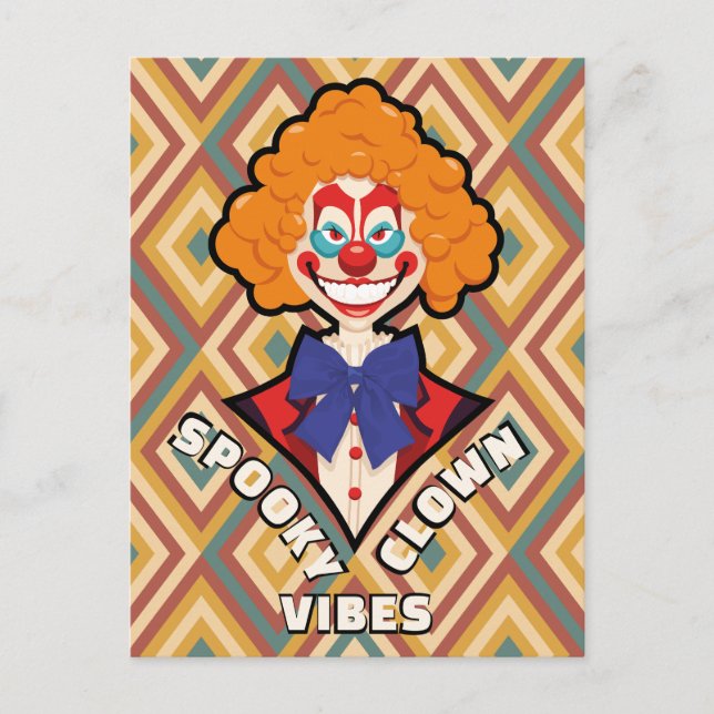 Halloween Spooky Clown Retro Creepy Colourful Postcard (Front)