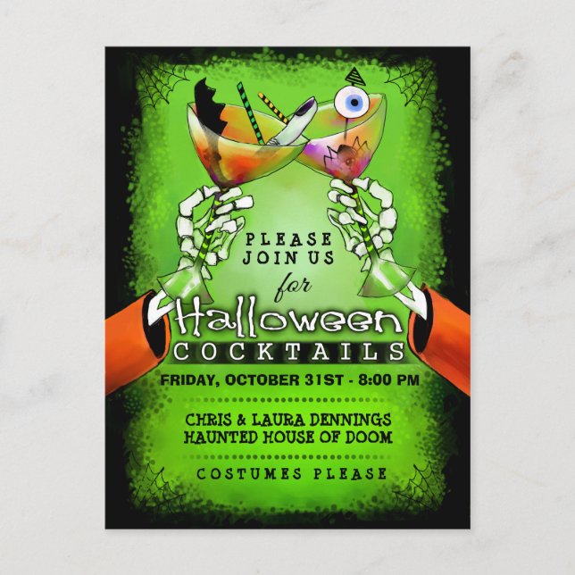Halloween Spooky Cocktails Postcard Invitation (Front)