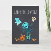 Halloween Spooky Creepy Ghosts Bats Skulls & Candy