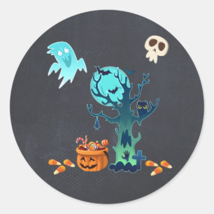 Halloween Spooky Creepy Ghosts Bats Skulls & Candy Classic Round Sticker