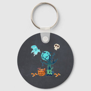 Halloween Spooky Creepy Ghosts Bats Skulls & Candy Key Ring