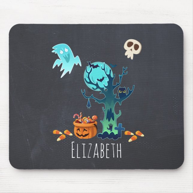 Halloween Spooky Creepy Ghosts Bats Skulls & Candy Mouse Pad (Front)