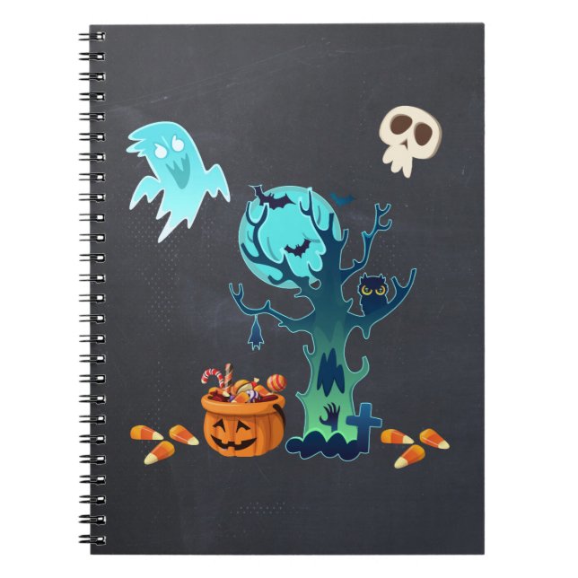 Halloween Spooky Creepy Ghosts Bats Skulls & Candy Notebook (Front)