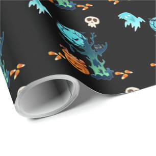 Halloween Spooky Creepy Ghosts Bats Skulls & Candy Wrapping Paper