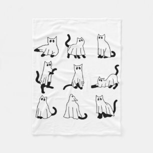 Halloween Spooky Cute Black Cats Kitty Ghosts Fall Fleece Blanket