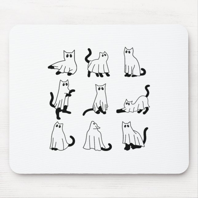 Halloween Spooky Cute Black Cats Kitty Ghosts Fall Mouse Pad (Front)