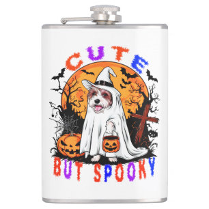 Halloween Spooky Cute Dog Artwork For Pet Lovers Hip Flask