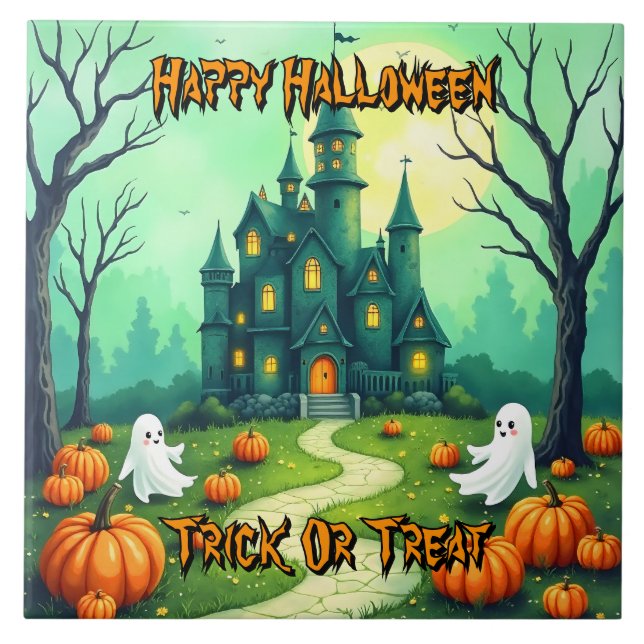 Halloween Spooky Cute Modern Collection Ceramic Tile (Front)