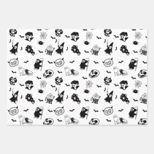 Halloween Spooky Cute Pattern Holiday Horror Black Wrapping Paper Sheet