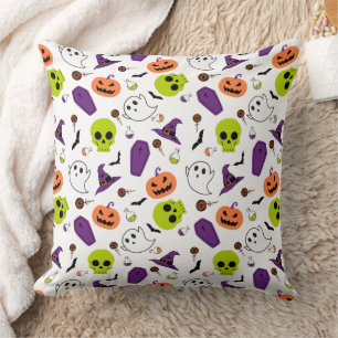 Halloween spooky cute pattern zombies skulls witch cushion