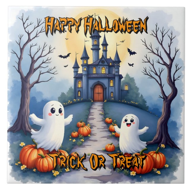 Halloween Spooky Cute Trendy Collection Ceramic Tile (Front)