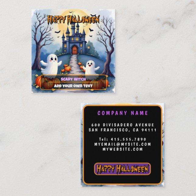 Halloween Spooky Cute Trendy Collection Square Business Card (Front/Back)
